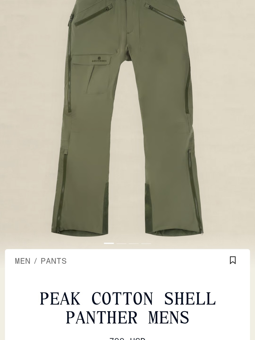 NWOT Amundsen Cotton Shell Panther Mens Pants - Olive Green